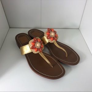 Tory Burch Gold Maura Thong Jewel Sandal Size 10